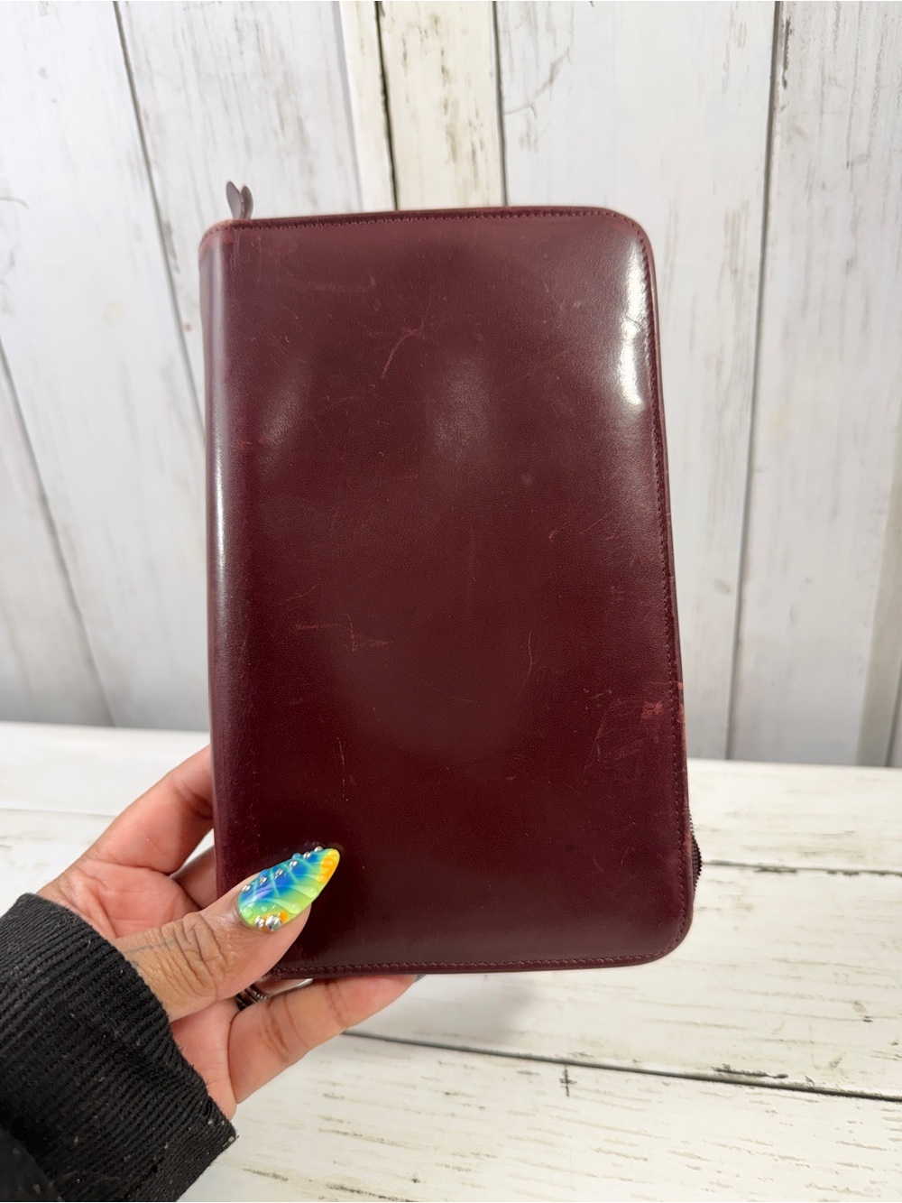 VTG Lanier, Men's Zip Travel Wallet / portfolio Burgundy Leather